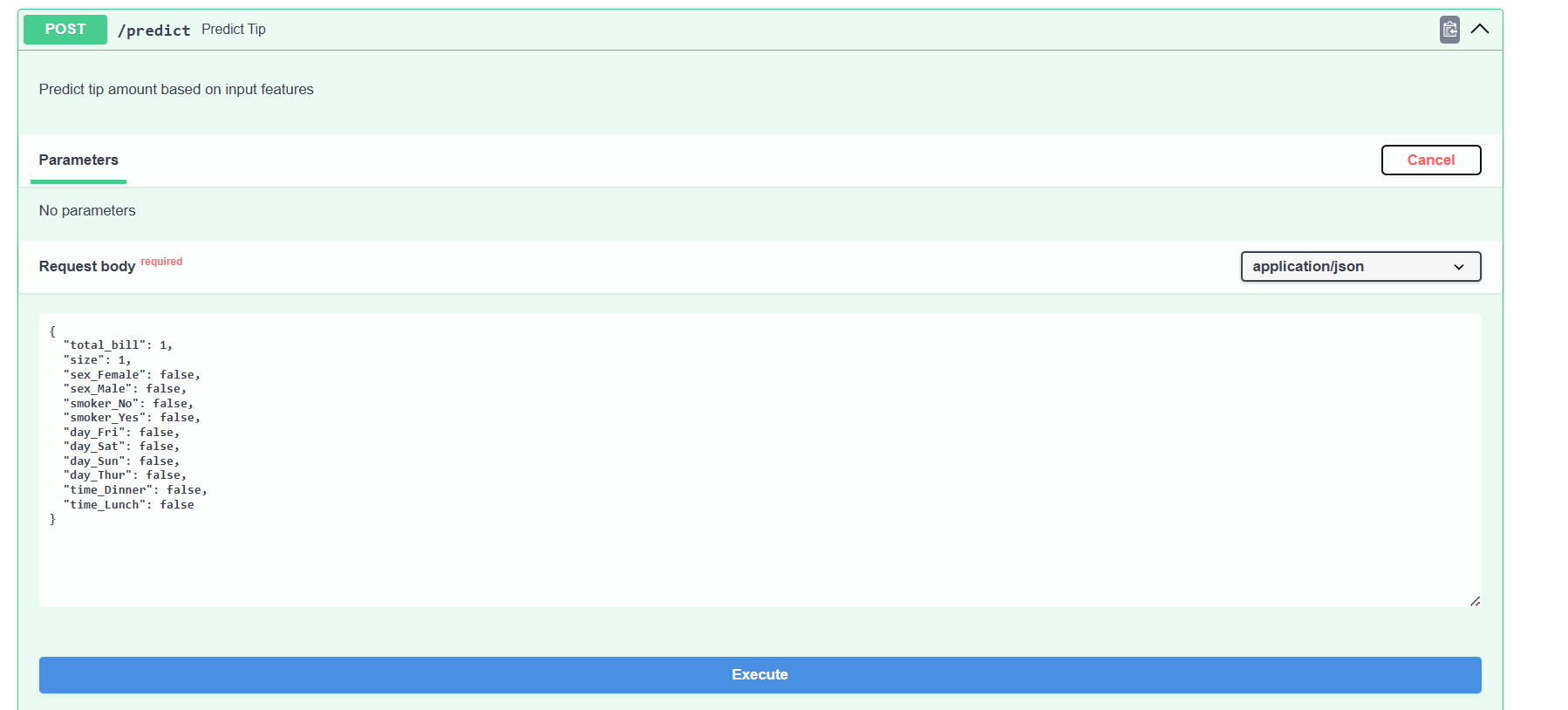 Image showing the inputation of values to get model prediction